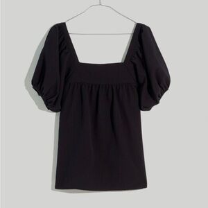 NWT Madewell Black Seersucker Bubble-Sleeve Top size small